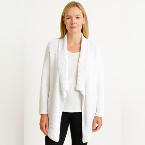 EILEEN FISHER White Linen Open Front Cardigan Size Large